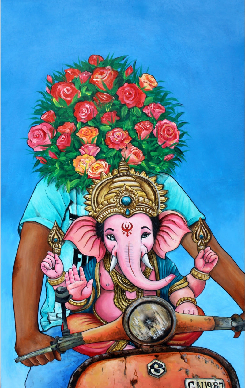 Life Of Hope And Harmony' religious acrylic painting by artist Gangu Naidu Pv, 40x24 inch, on canvas