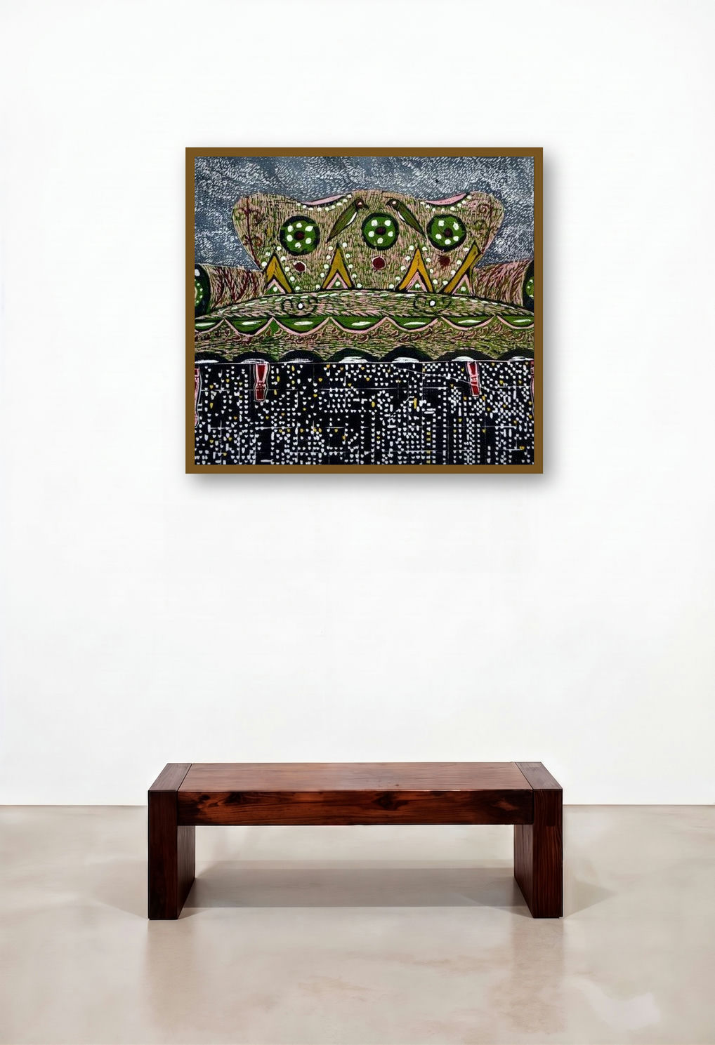 Life Of Kutch Iii by artist Amit Lodh displayed in a Mid-Century Modern Reception Area
