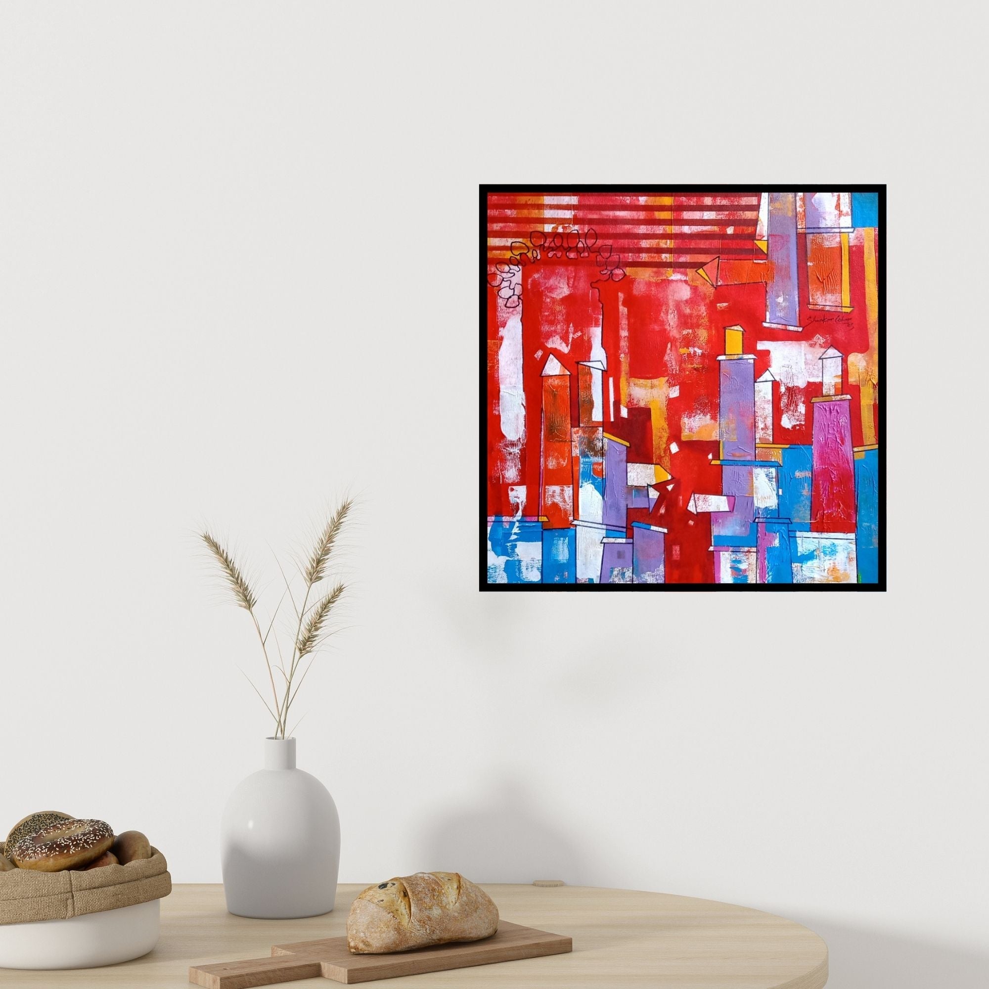 In-situ view of Shankar Lohar's 'Life Of Village 8 (A City's Aspiration)' painting in a room