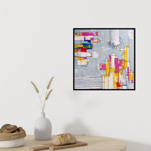 In-situ view of Shankar Lohar's 'Life Of Village 9 (A City's Rhythm)' painting in a room