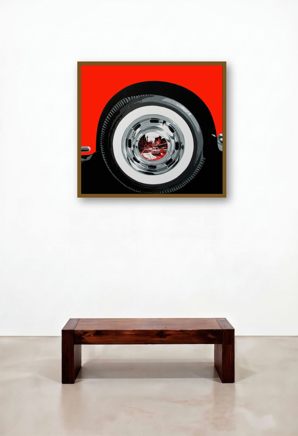 Life Wheel 11 (Through the Lens of the Wheel) by artist Sujit Karmakar displayed in a Japandi Foyer