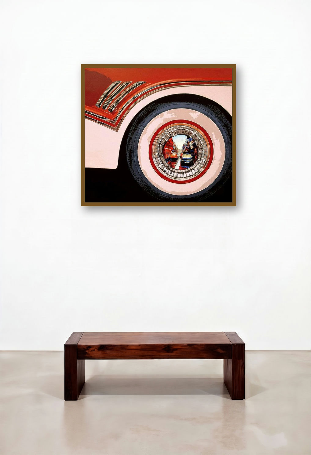 Life Wheel 12 (Urban Reflection) by artist Sujit Karmakar displayed in a Contemporary Luxury Foyer