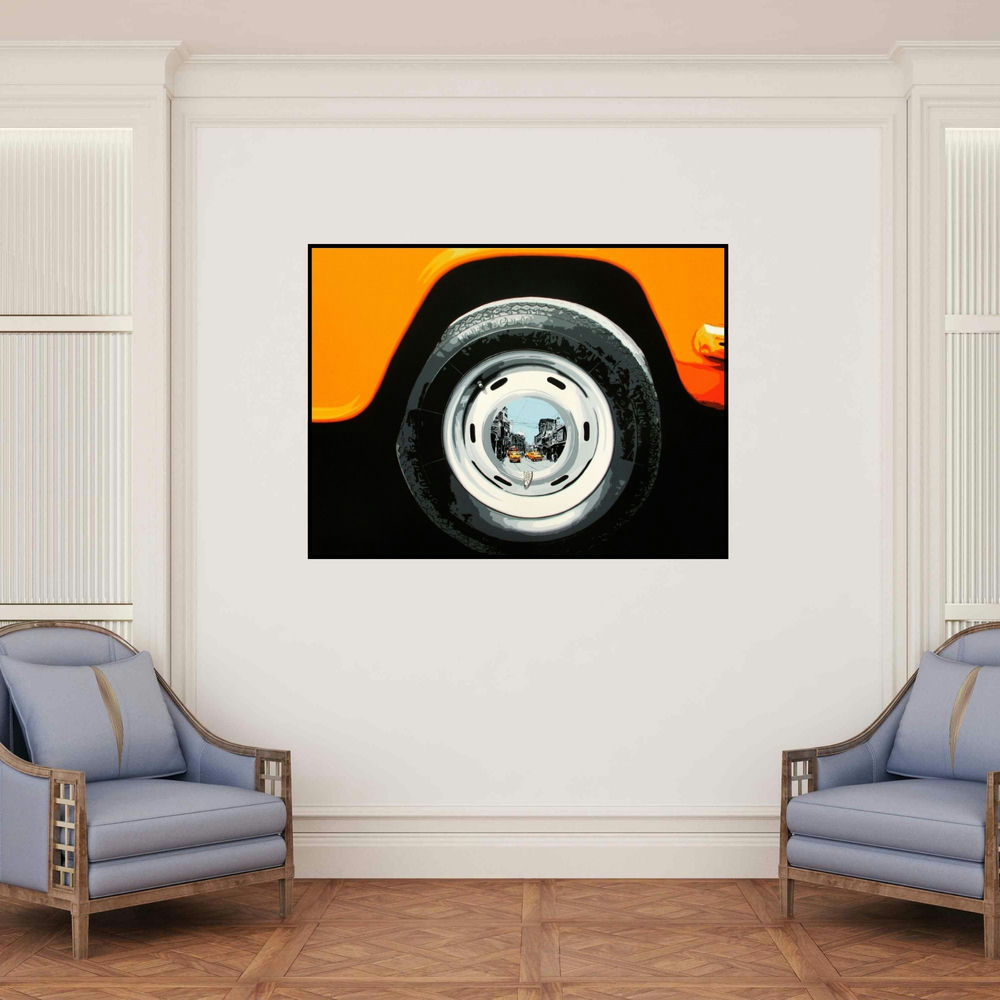 'Life Wheel 15 (A World Within)' painting by Sujit Karmakar shown on a wall in a furnished room.