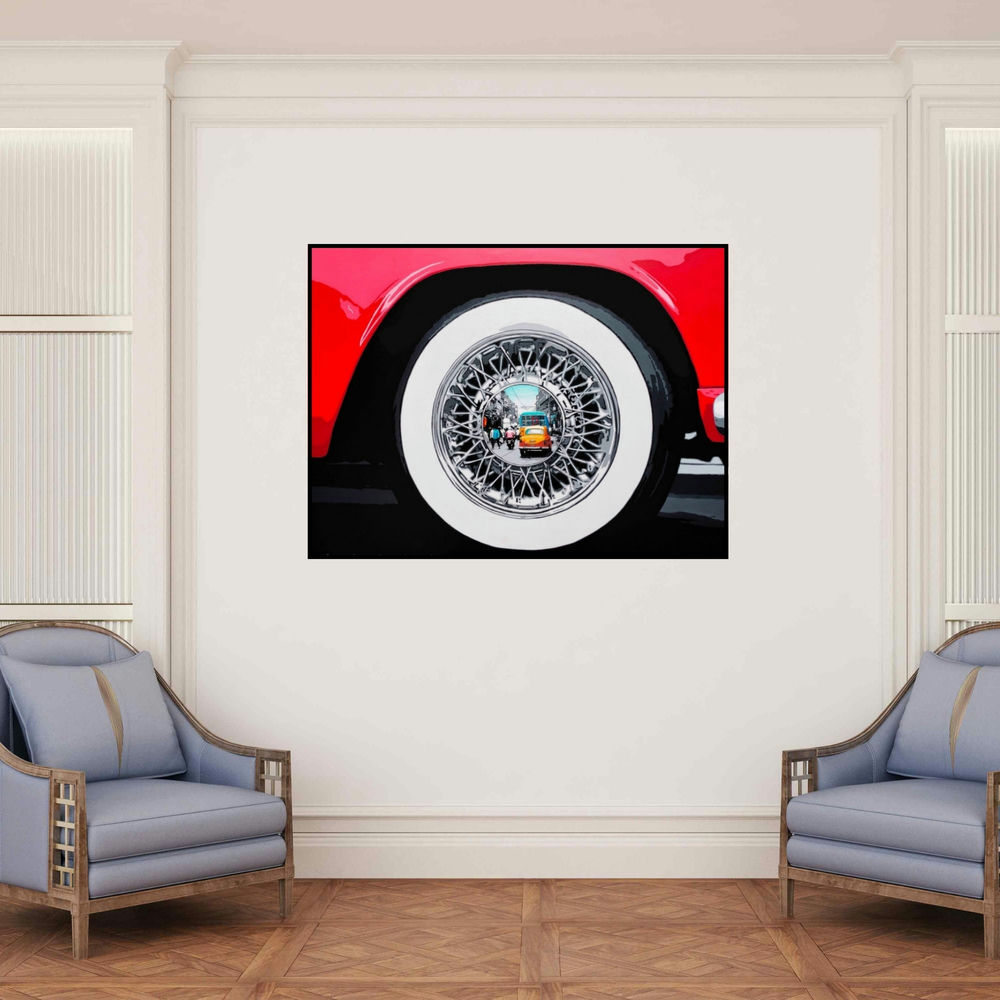 'Life Wheel 5' painting by Sujit Karmakar shown on a wall in a furnished room.