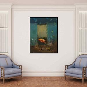 In-situ view of Zakir Hussain's 'Lifeless To Alive (Emergence)' painting in a room