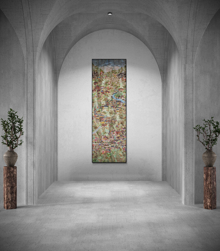 In-situ view of Pratik Raut's 'Lift Of Kangra' painting in a room