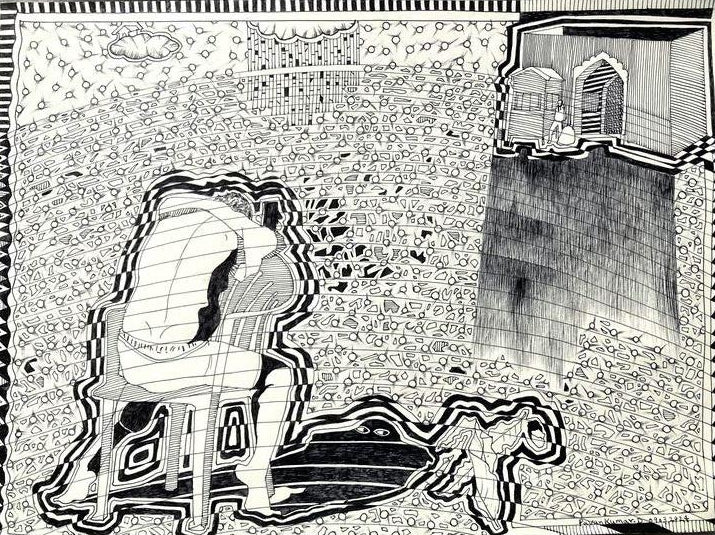 Light 1' contemporary pen-ink drawing by artist Pavan Kumar D, 12x17 inch, on paper