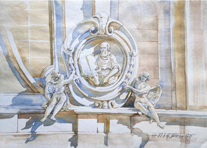Light 2 (Angelic Inspiration) by Balaji G Bhange, Original Watercolor Cityscape Painting on Paper, Small Horizontal Wall Art