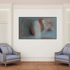 'Light (A Celestial Encounter)' painting by Sanju Jain shown on a wall in a furnished room.