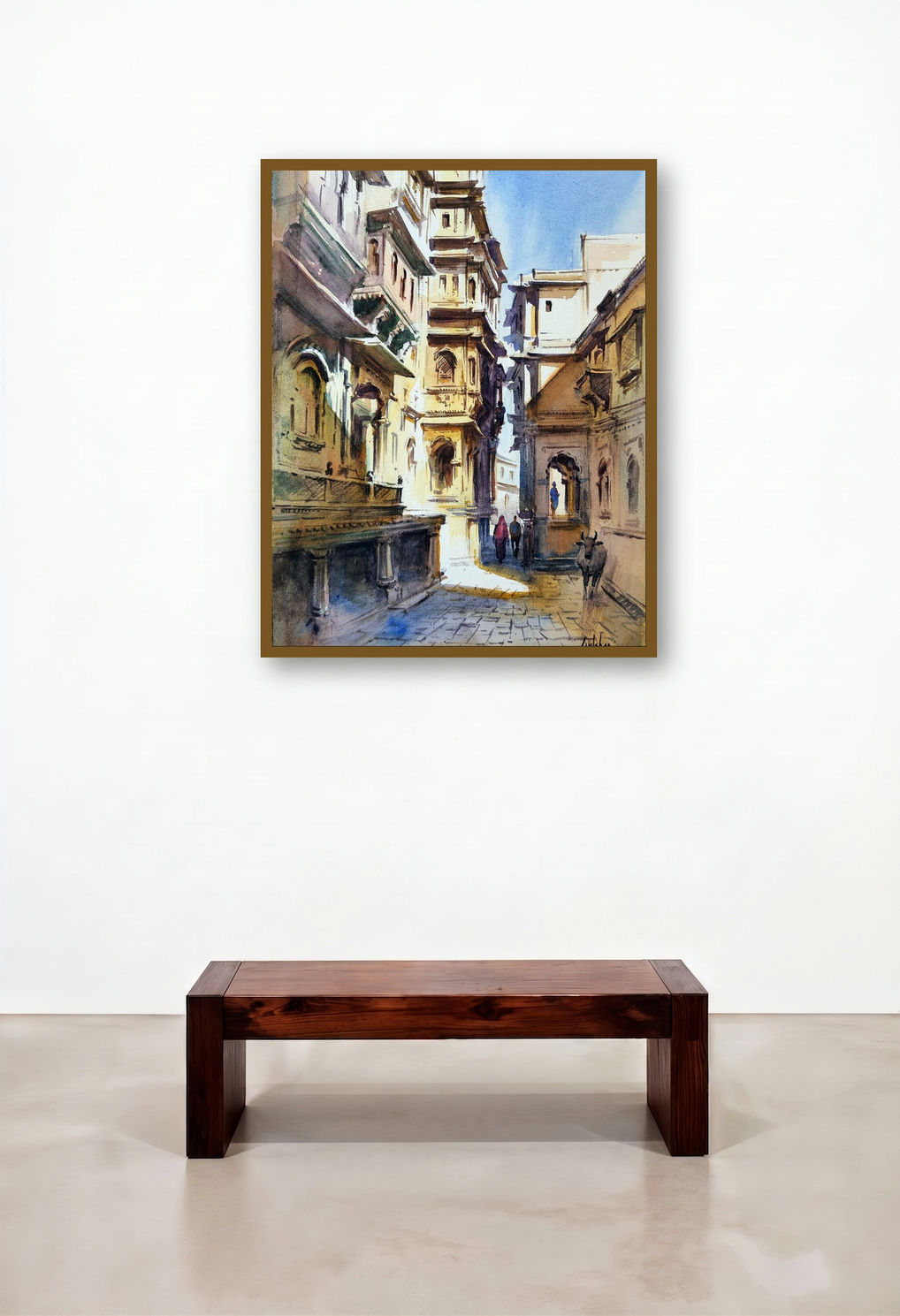 Light And Shadow Play On Jailsalmer (A Glimpse of Rajasthani Life) by artist Gulshan Achari displayed in a Contemporary Luxury Penthouse