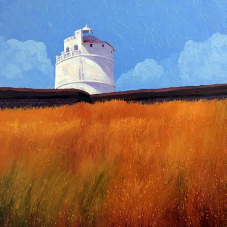 Landscape oil painting titled 'Light House', 24x24 inches, by artist Tushar Patange on Canvas