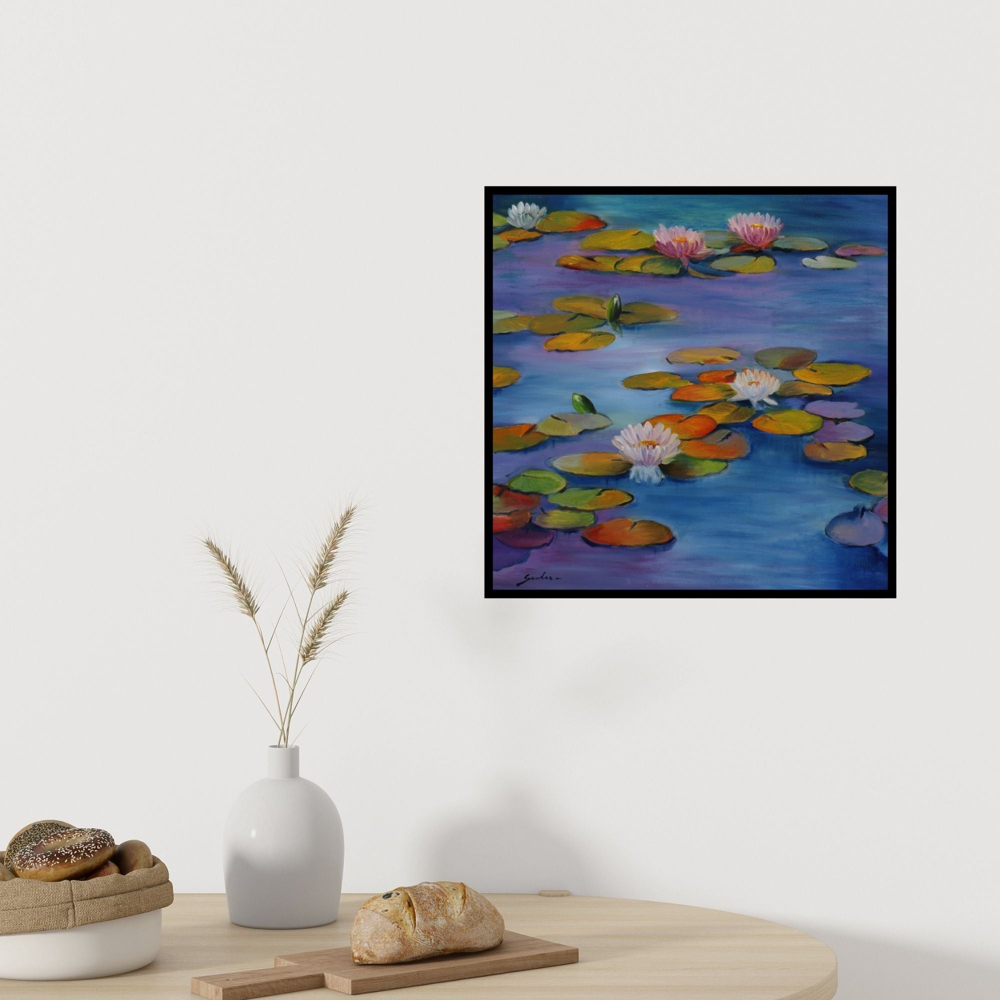 In-situ view of Sulakshana Dharmadhikari's 'Lily Pond 19 24X24' painting in a room