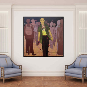 In-situ view of Rahul Mhetre's 'Limelight (The Outsider)' painting in a room