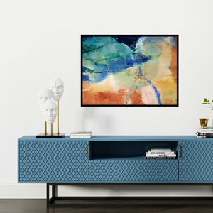 Preview of 'Line Of Control (Abstract Landscape)' Painting by Sajal Sarkar shown on a wall in a furnished room.