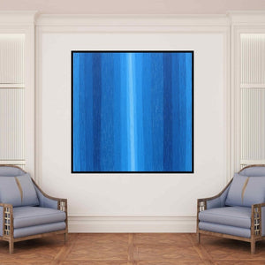 In-situ view of Satish Bhaisare's 'Lines Of Vertical (Blue Harmony)' painting in a room