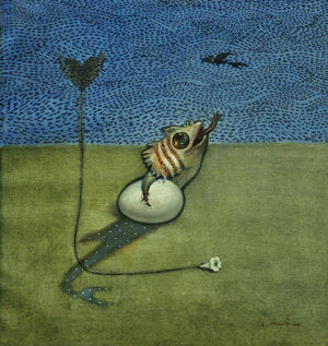 Living In Contrast Expectation (Emergence) by Javed Mulani, Original Oil Animal Painting on Canvas, Small Square Wall Art