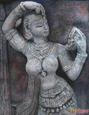 Living Sculpture by INITHAN PONNUSWAMY, Print Oil Figurative Painting on Canvas, X-Small Vertical Wall Art