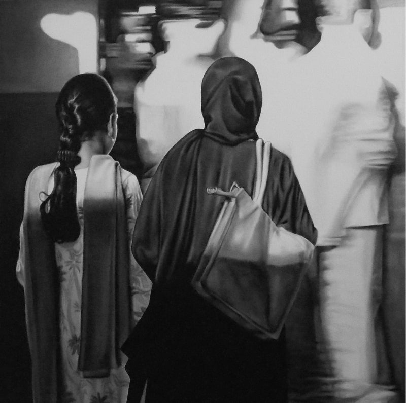 Local Spine' figurative oil painting by artist Abid Shaikh, 24x24 inch, on canvas