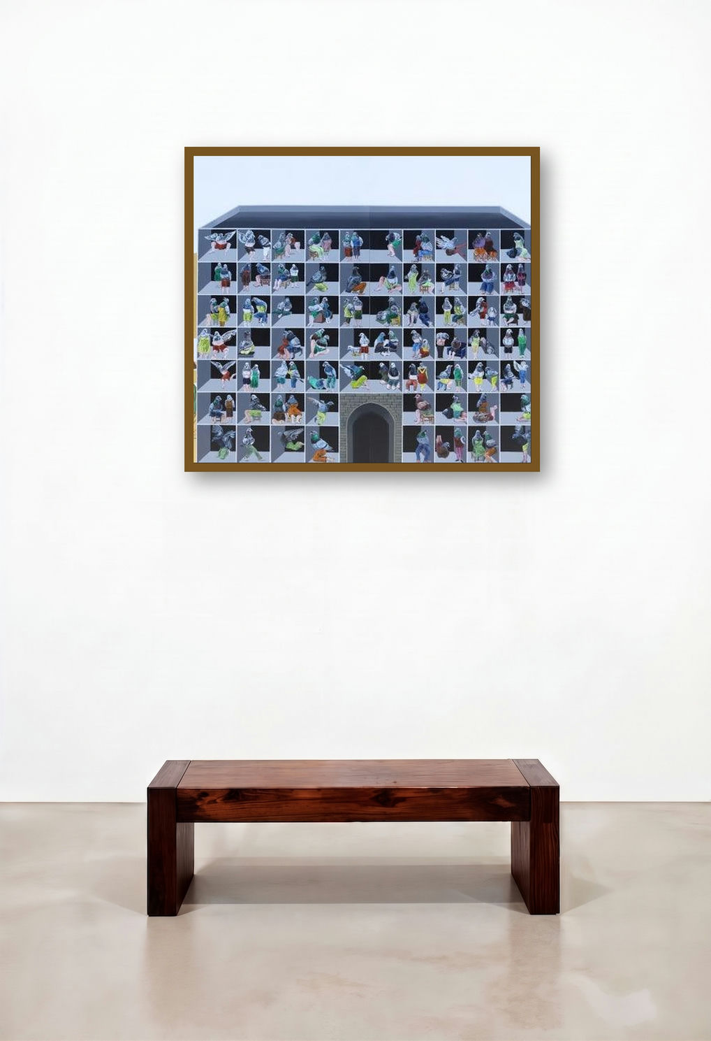 Lockdown 4 (Diptych) by artist Mangesh Kapse displayed in a Mid-Century Modern Family Room