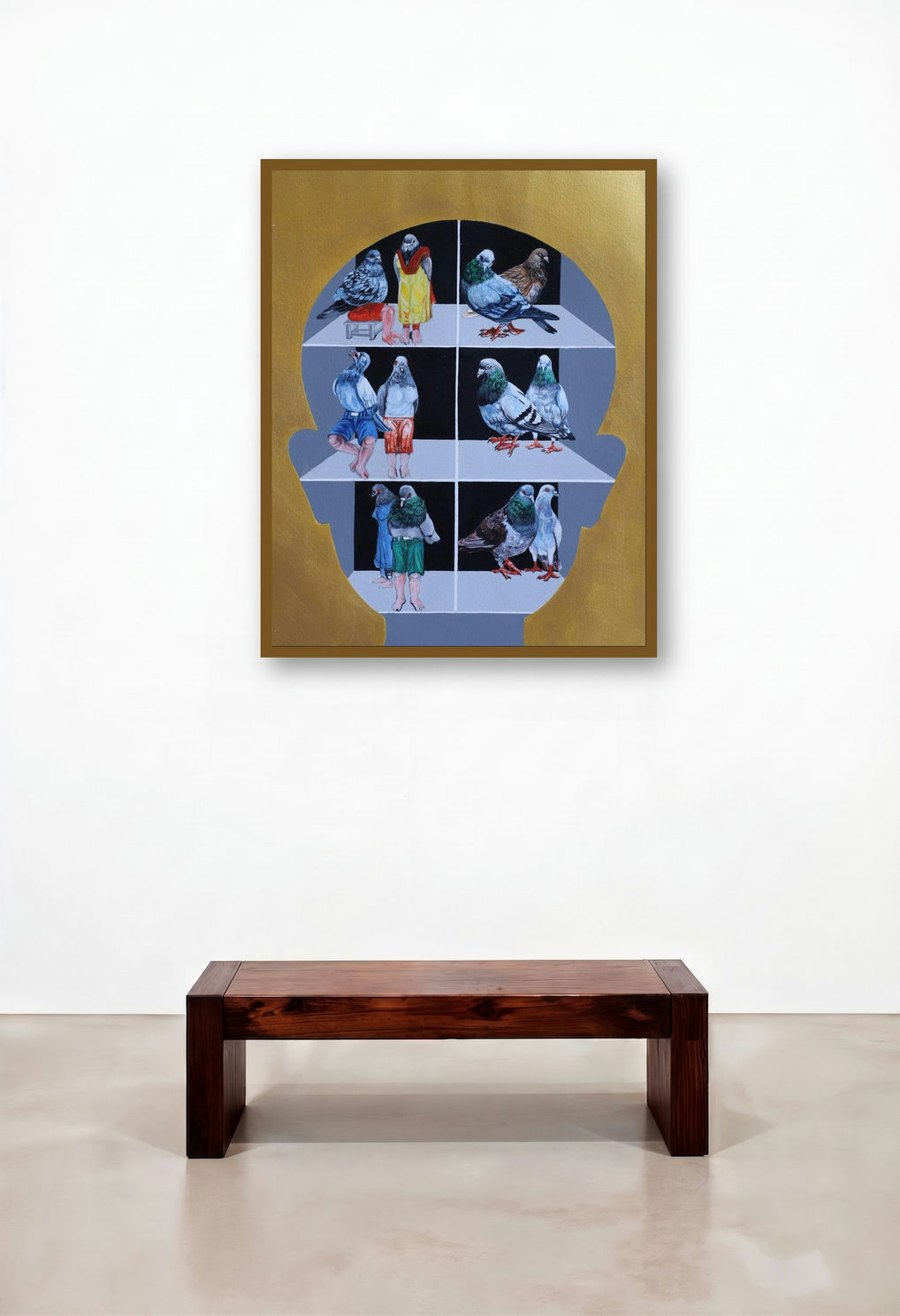 Lockdown 6 (The Human Cage) by artist Mangesh Kapse displayed in a Scandinavian Dining Room