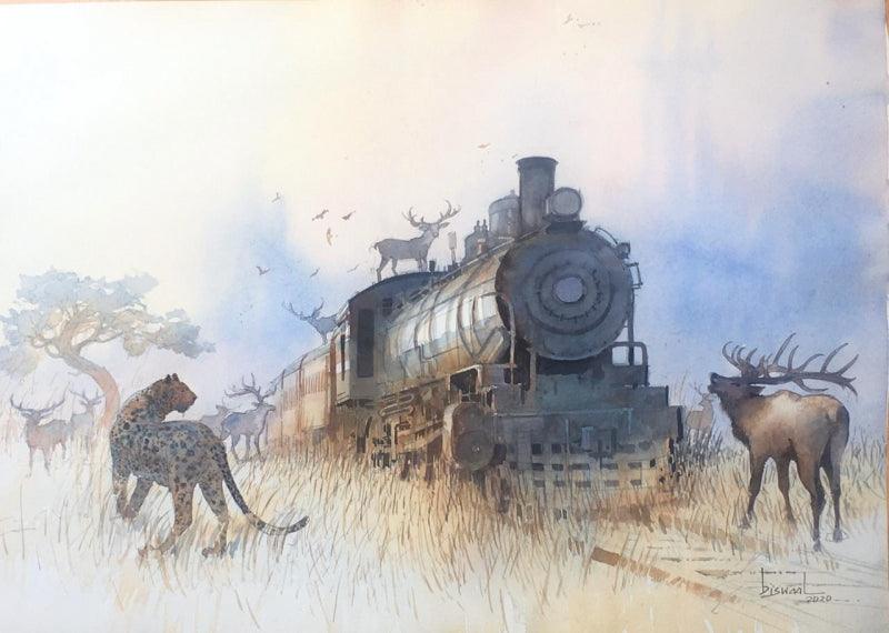 Fantasy watercolor painting titled 'Lockdown World', 22x30 inches, by artist Bijay Biswaal on Canson Paper