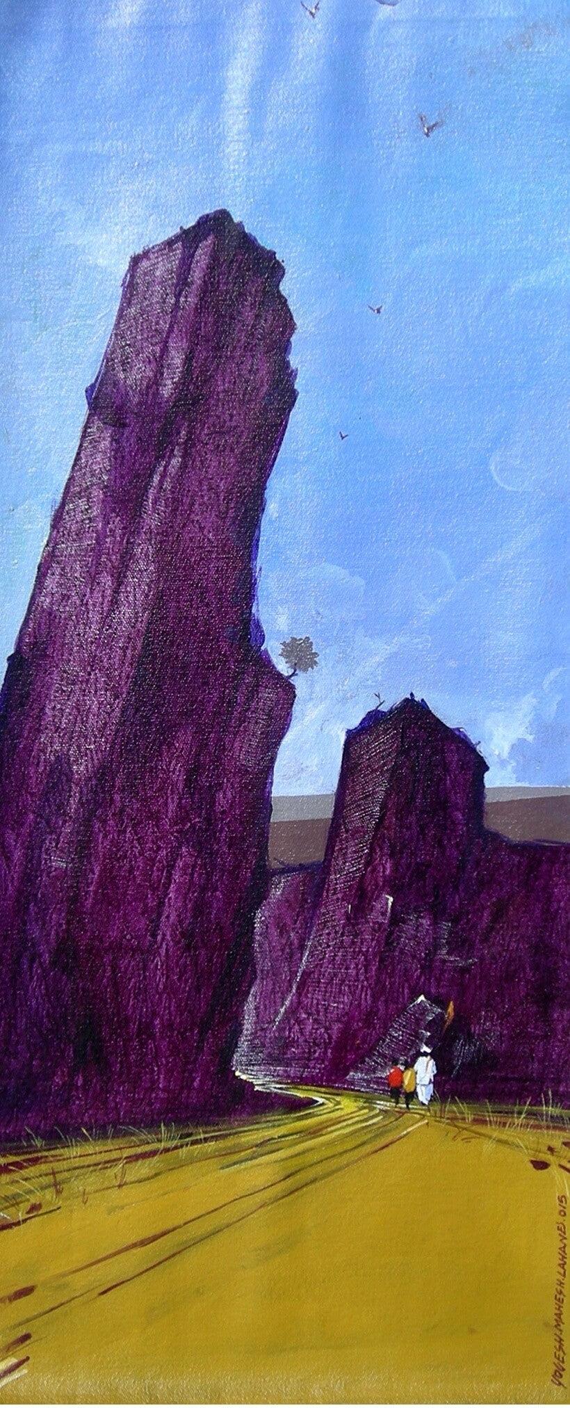 Landscape acrylic painting titled 'Long Drive 2', 12x24 inches, by artist Yogesh Lahane on Canvas