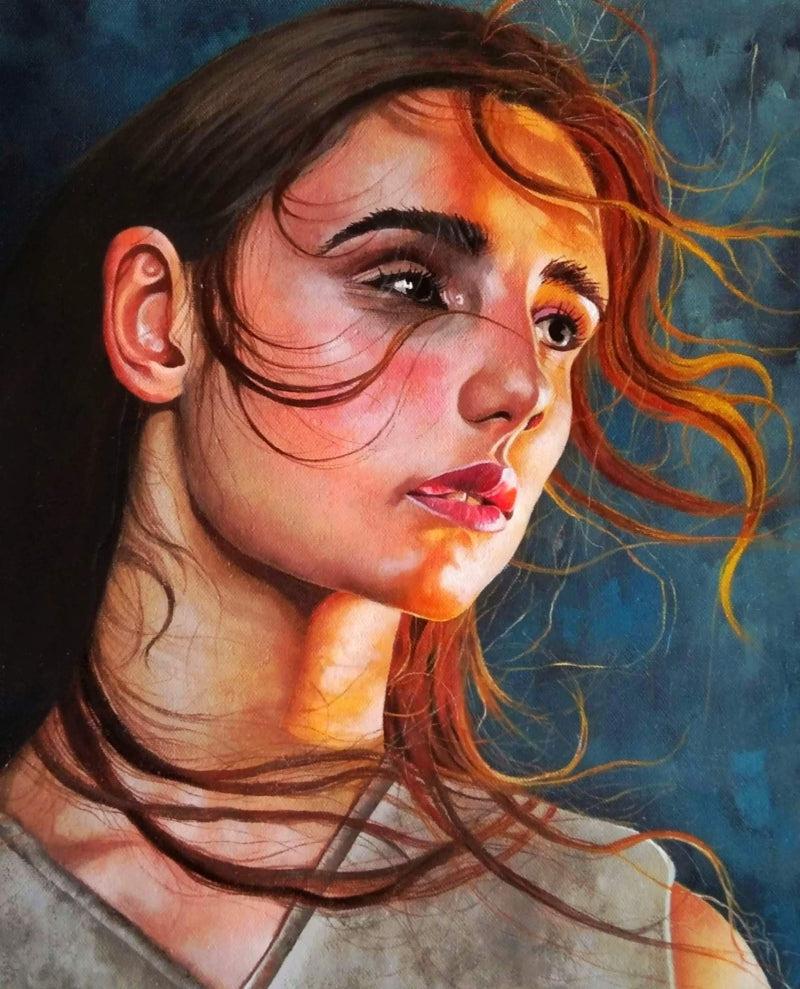 Longing' figurative oil painting by artist Anjana Sihag, 16x14 inch, on canvas