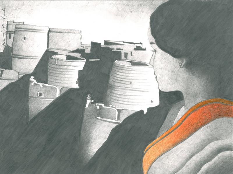 Figurative pencil drawing titled 'Looking to conquer', 8x10 inches, by artist Manoj Gujral on Canvas