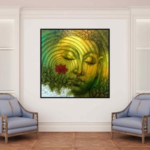 In-situ view of Prince Chand's 'Lord Buddha (Buddha in Concentric Circles)' painting in a room