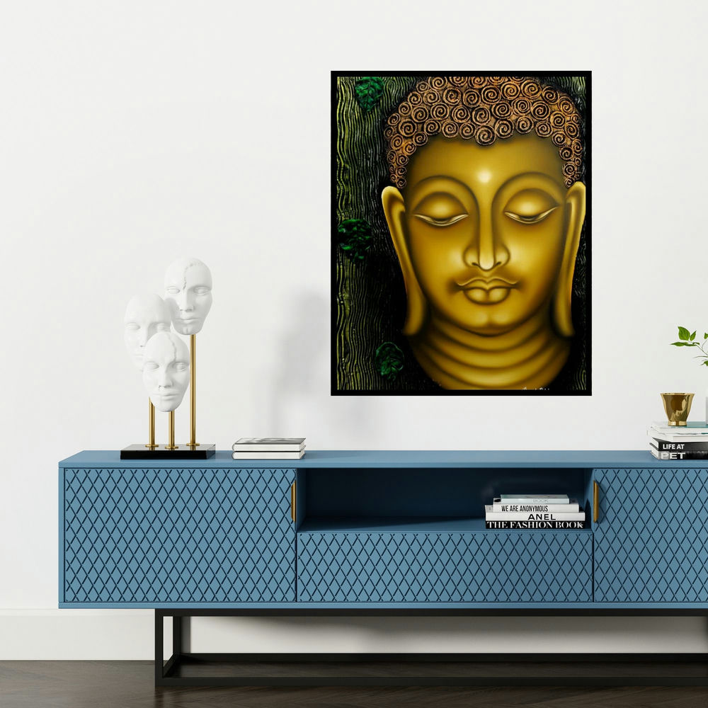 'Lord Buddha Painting' painting by Ramesh shown on a wall in a furnished room.