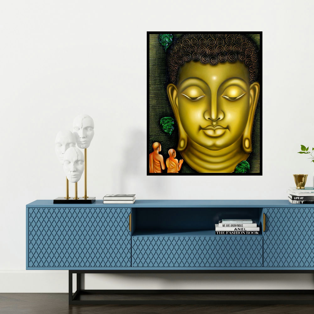 'Lord Buddha Painting' painting by Ramesh shown on a wall in a furnished room.