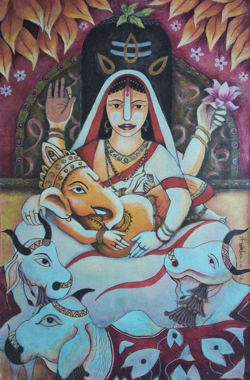 Lord Ganapati' religious acrylic painting by artist Anirban Seth, 30x20 inch, on canvas