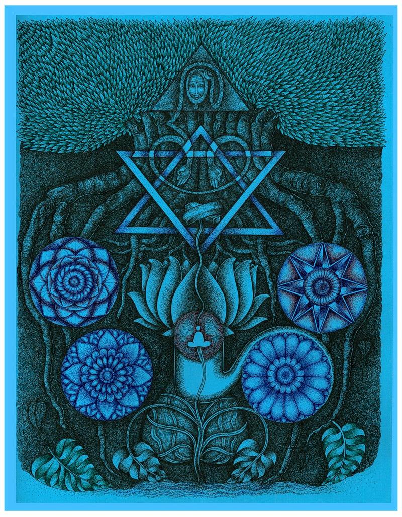 Religious pen ink drawing titled 'Lord Ganesh Travel To Shiva', 16x13 inches, by artist V Vasandan on Paper