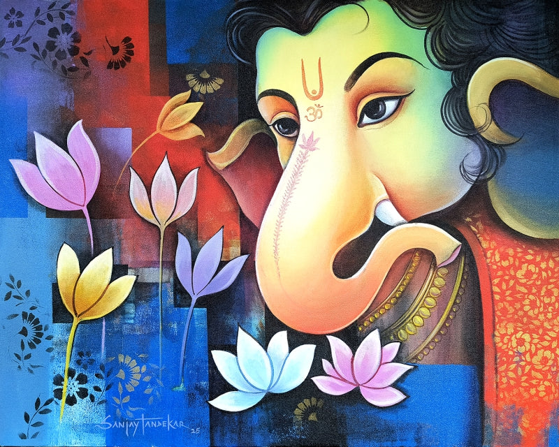 Lord Ganesha 1' religious acrylic painting by artist Sanjay Tandekar, 24x30 inch, on canvas
