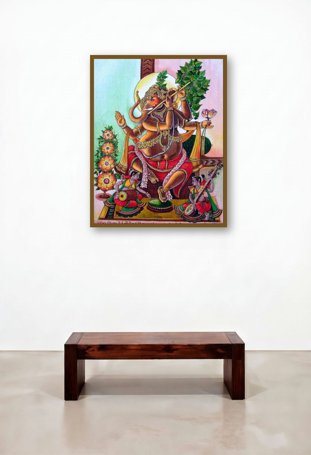 Lord Ganesha 2 (Musical Delight) by artist Anand Sonar displayed in a Rustic Executive Office