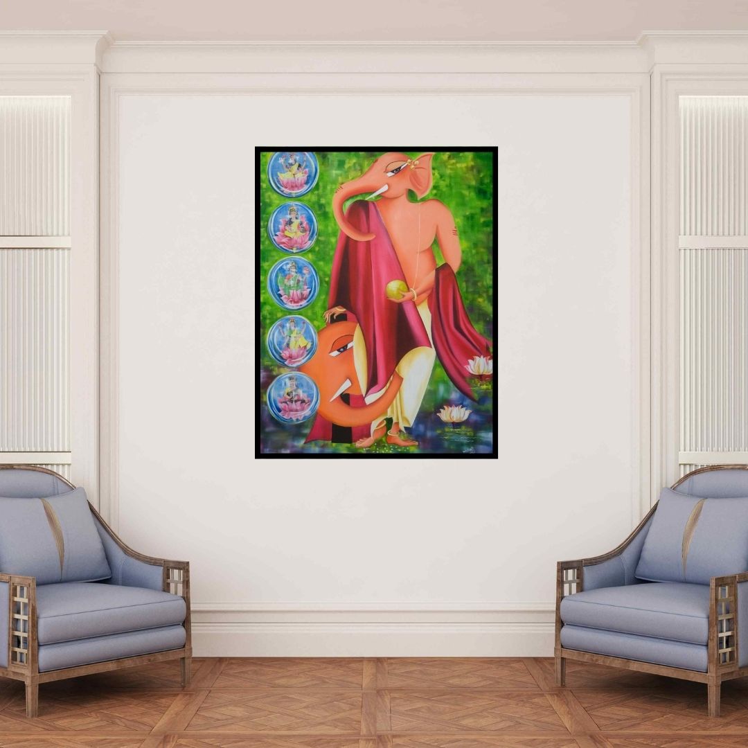 In-situ view of Deepali Mundra's 'Lord Ganesha (The Blessing of the Divine)' painting in a room