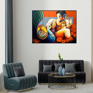 'Lord Ganesha (Ganesha's Divine Blessing)' painting by Sanjay Tandekar shown on a wall in a furnished room.