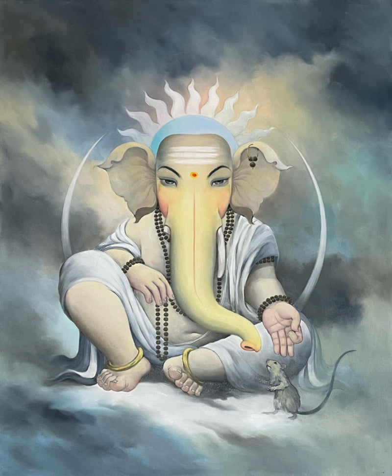 Lord Ganesha' religious oil painting by artist Namdev M Patil, 42x34 inch, on canvas