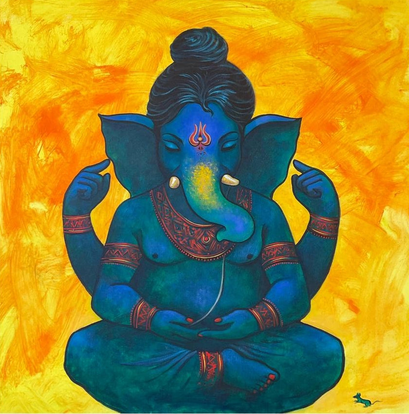Lord Ganesha' religious acrylic painting by artist Chaitan Bhosale, 36x36 inch, on canvas