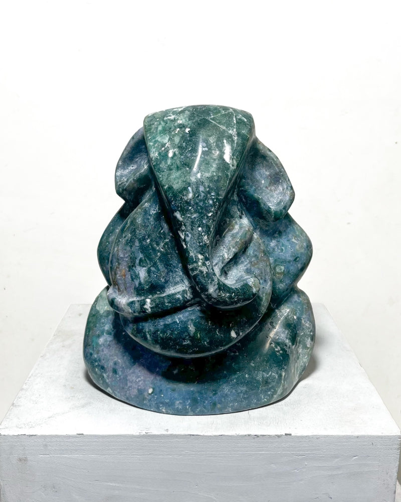 'Lord Ganesha Series 6' religious Agate Gemstone sculpture by artist Rambali Prajapati, 11x11 inch, on agate gemstone