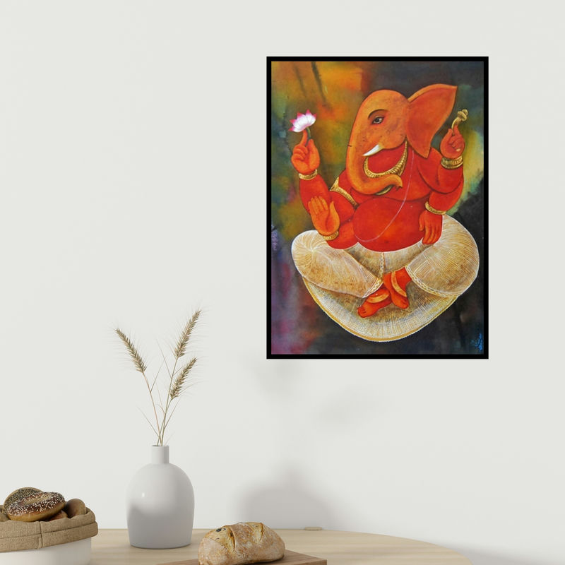 In-situ view of Suparna Dey's 'Lord Ganesha (Blessings of Ganesha)' painting in a room