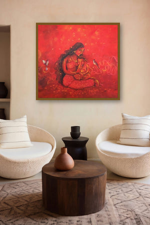 Lord Ganesha With Maa Parvati (Parvati and Ganesha) by artist Lisha N T displayed in a Modern gallery