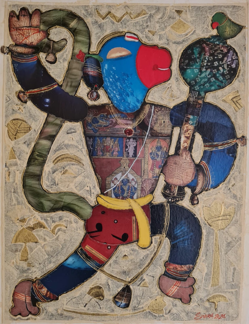 Lord Hanuman' religious mixed-media painting by artist G Subramanian, 24x18 inch, on canvas