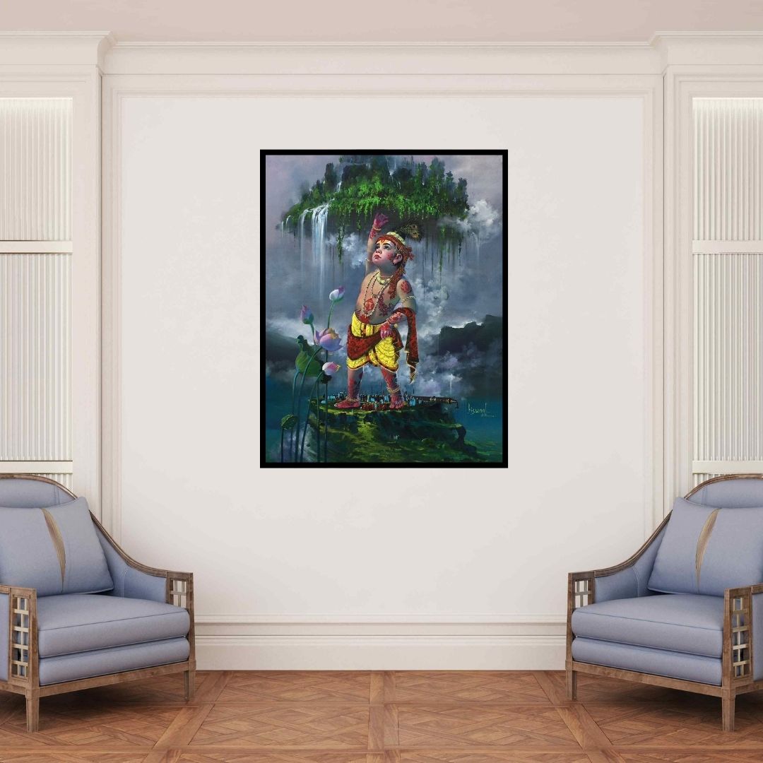 In-situ view of Bijay Biswaal's 'Lord Krishna (Govardhan Giridhari)' painting in a room