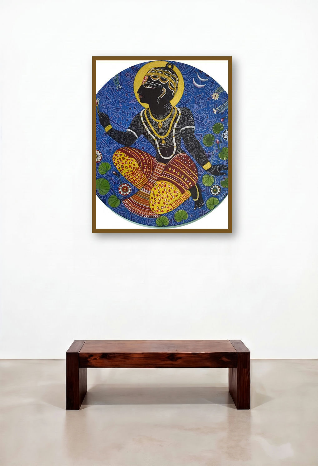 Lord Krishna 3 (Krishna and the Lotus Flower) by artist Bhaskar Lahiri displayed in a Eclectic Dining Room