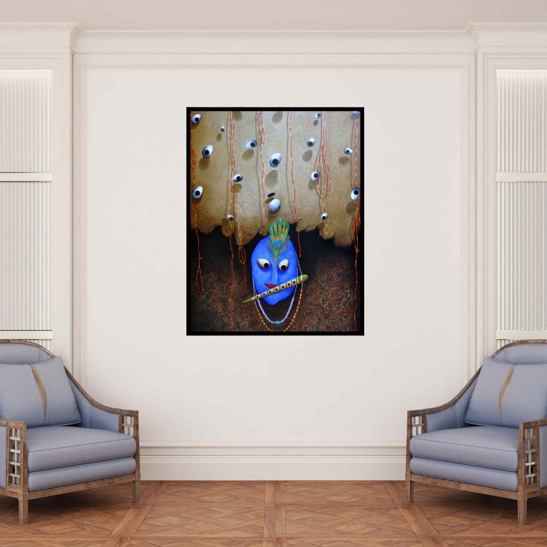 In-situ view of Abbas Batliwala's 'Lord Krishna (Eyes of the Divine)' painting in a room