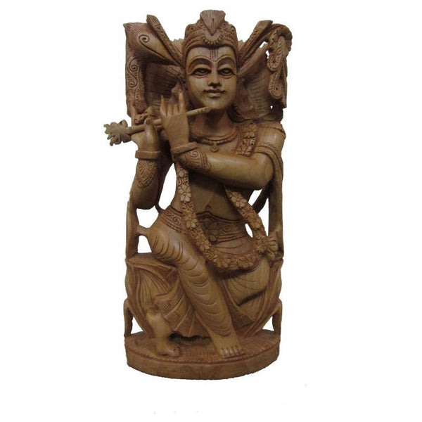Lord Krishna Playing Flute Sitting by Ecraft India | ArtZolo.com