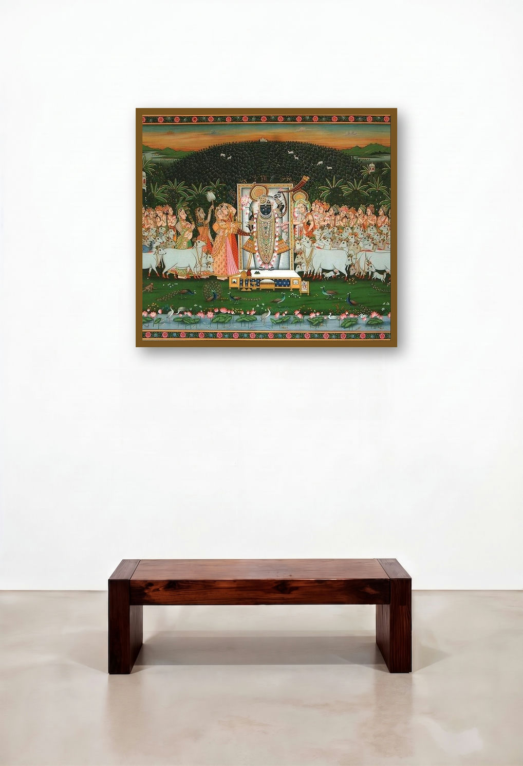 Lord Krishna Sandhya Aarti (Urban Canvas) by artist Rajendra Khanna displayed in a Designer Penthouse
