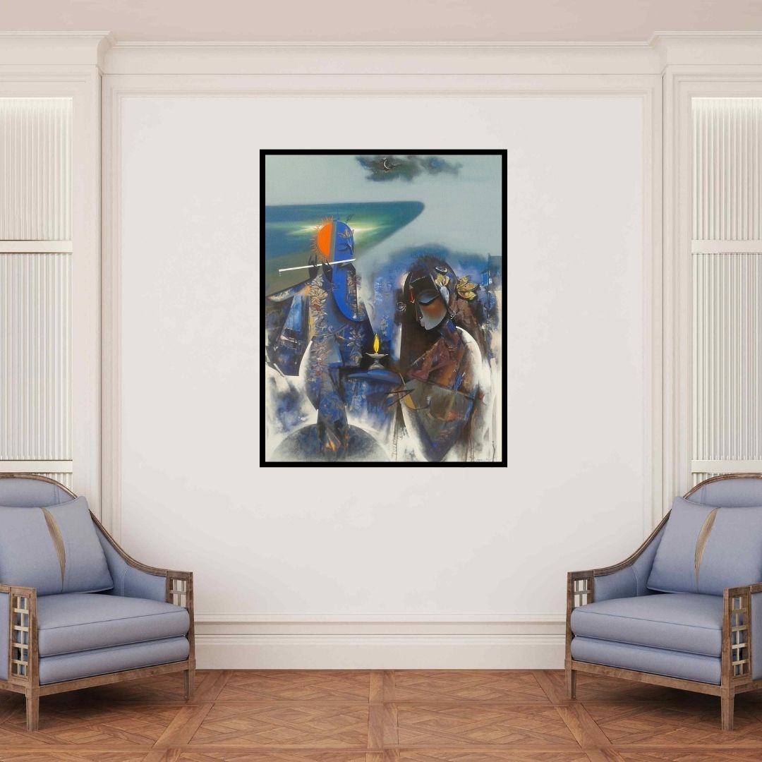 In-situ view of Vishal Phasale's 'Lord Krishna' painting in a room