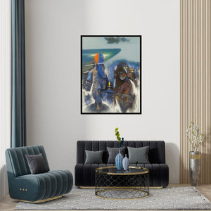 Preview of 'Lord Krishna' Painting by Vishal Phasale shown on a wall in a furnished room.